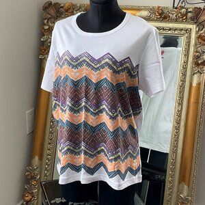Missoni Zig Zag Print Crew Neck Top key to cure Short Sleeve Size L White